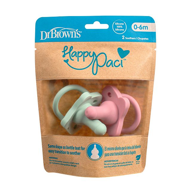 [3 Pack] Dr Brown's Happypaci One-Piece Silicone Pacifier - 0M Pink