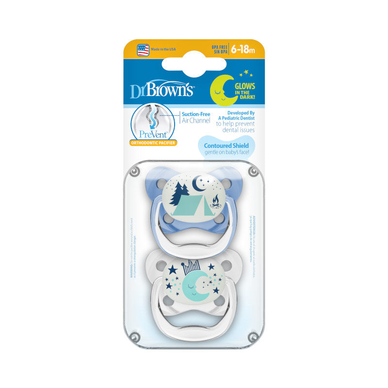 [Bundle Of 2] Dr. Brown's Prevent Glow-in-The-Dark Butterfly Shield Soother, Stage-2 (Blue) ,2-Pack