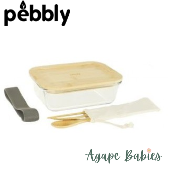 Pebbly Glass Lunch Box And 3pc Cutlery Set