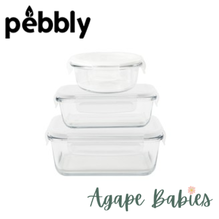 Pebbly Food Containers (3pcs) - (620ml Round/ 650ml Rectangular/ 1000ml Square)