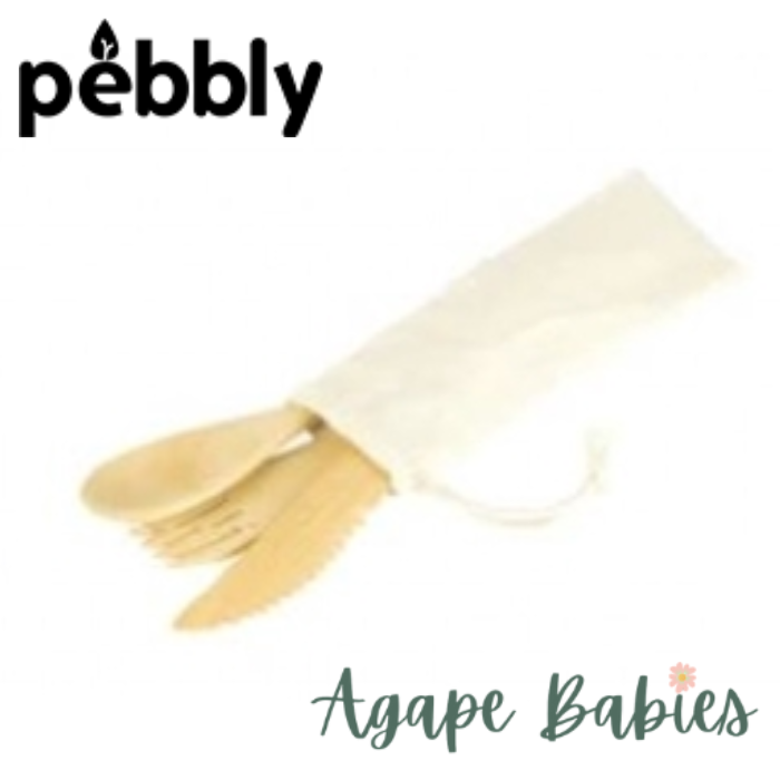 Pebbly Bamboo 3pc Cutlery Set In A Cotton Pouch