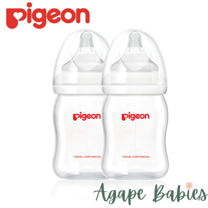 Pigeon SofTouch™ Peristaltic PLUS PP Bottle, Twin Pack Wide Neck Nursing Bottle 160ml (SS Teat) 0m+
