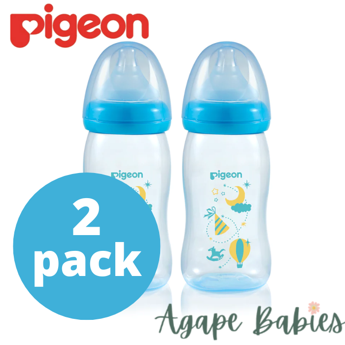 [2-Pack] Pigeon Softouch Peristaltic Plus Clear PP Bottle 240ML - Blue