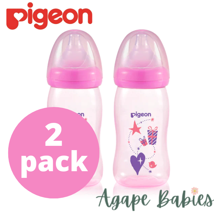 [2-Pack] Pigeon Softouch Peristaltic Plus Clear PP Bottle 240ML - Pink