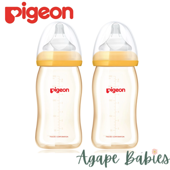 Pigeon Softouch Peristaltic Plus PPSU Nursing Bottle, 240Ml (M) 3+ Months (Y-Cut) Twin Pack