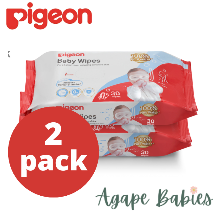 Pigeon Baby Wipes 30 Sheets 100% Pure Water 2 In 1 ( Pack Of 2)