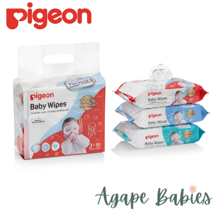 Pigeon Baby Wipes Water Base 4 In 1 + Antibac 60S + Hand & Mouth 60S (Bundle Pack)