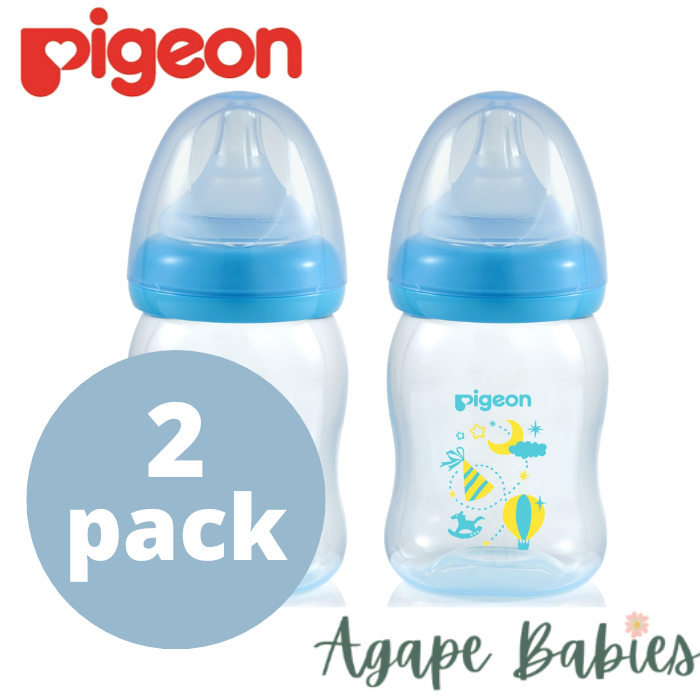 [2-Pack] Pigeon Softouch Peristaltic Plus Clear PP Bottle 160ML - Blue