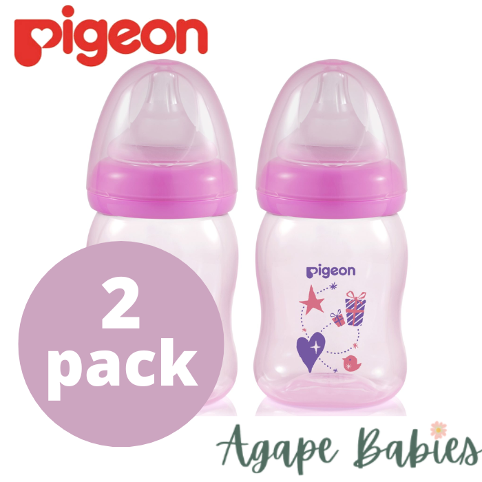 [2-Pack] Pigeon Softouch Peristaltic Plus Clear PP Bottle 160ML - Pink