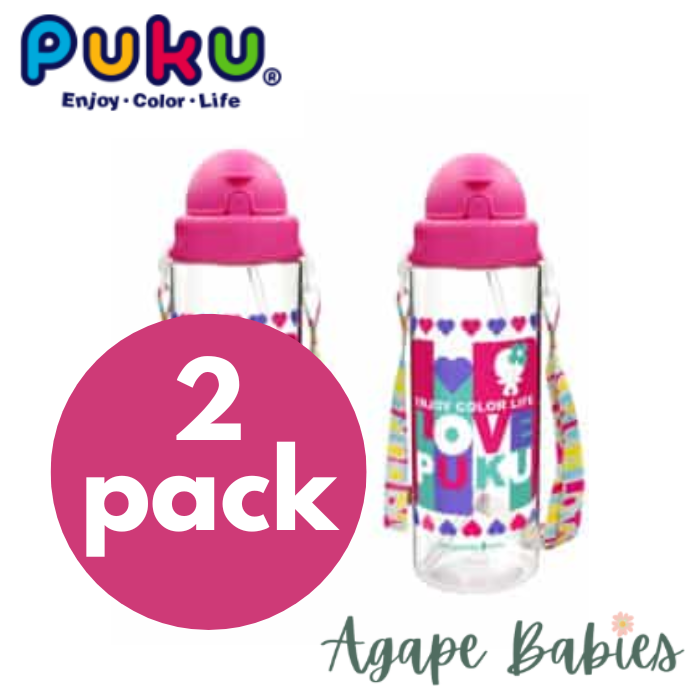 [2-Pack] Puku Friends Tritan Straw Canteen 500ml - Pink