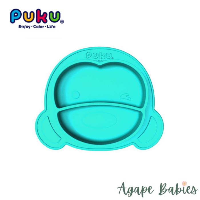 Puku Silicone Suction Plate Turquoise + Silicone Suction Bowl Green + Tritan Sprout Bottle 500ml Green (Bundle Pack)