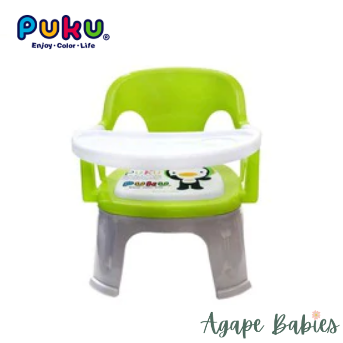 Puku Bibi Chair with Feeding Tray (Green) + Silicone Suction Plate (Turquoise) (Bundle Pack)