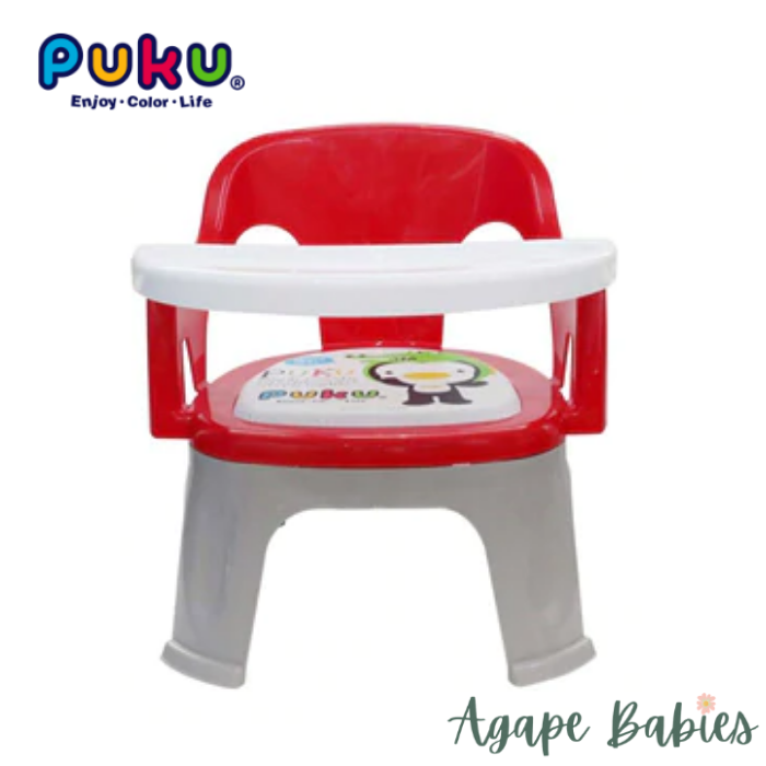 Puku Bibi Chair with Feeding Tray (Red) + Silicone Suction Plate (Red) (Bundle Pack)