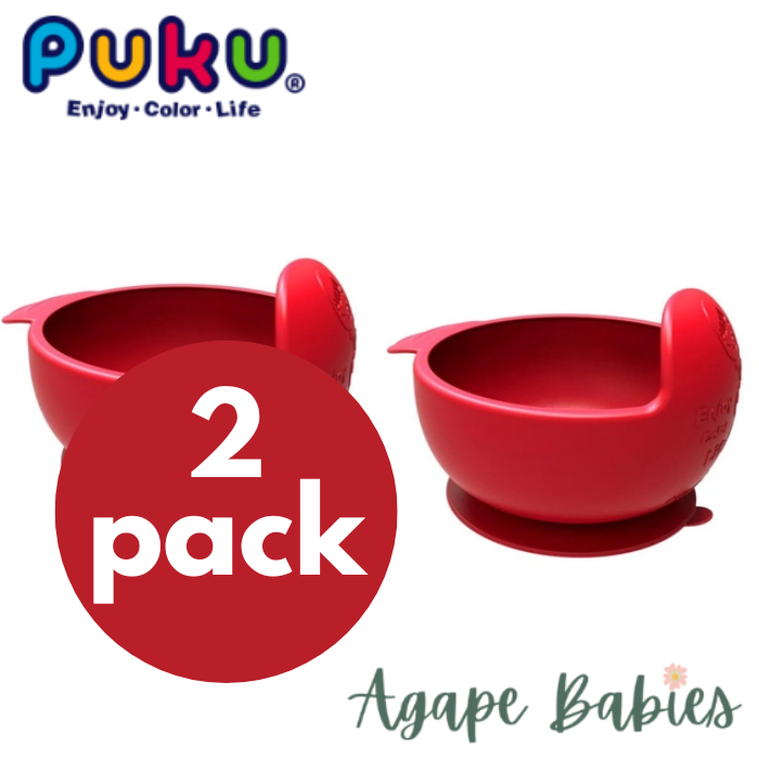 [2-Pack] Puku Silicone Suction Bowl - Red