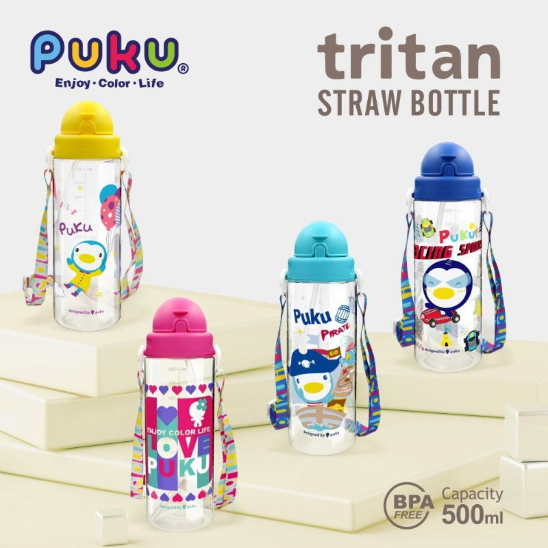 [2-Pack] Puku Friends Tritan Straw Canteen 500ml - Pink