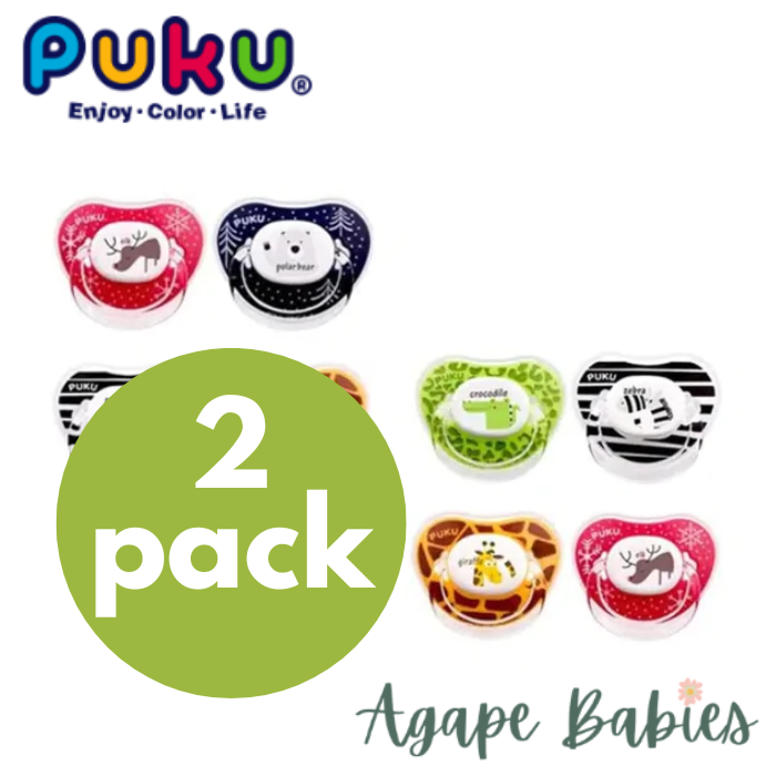 [2-Pack] Puku Animal Baby Pacifier w/case 0m+ 2pcs/Pack (Assorted)