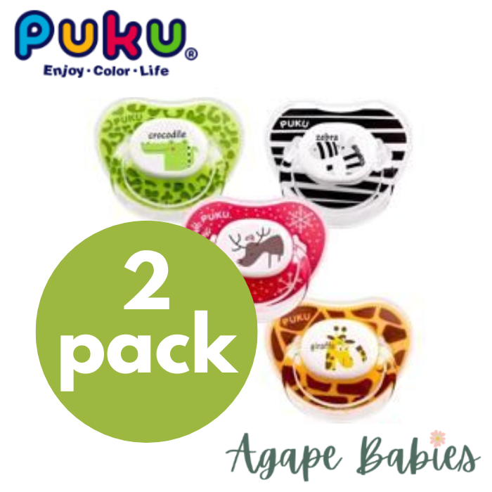 [2-Pack] Puku Animal Baby Pacifier w/case 6m+ 2pcs/Pack (Assorted)