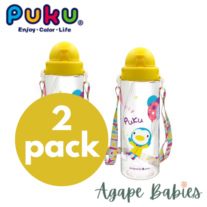 [2-Pack] Puku Friends Tritan Straw Canteen 500ml - Yellow