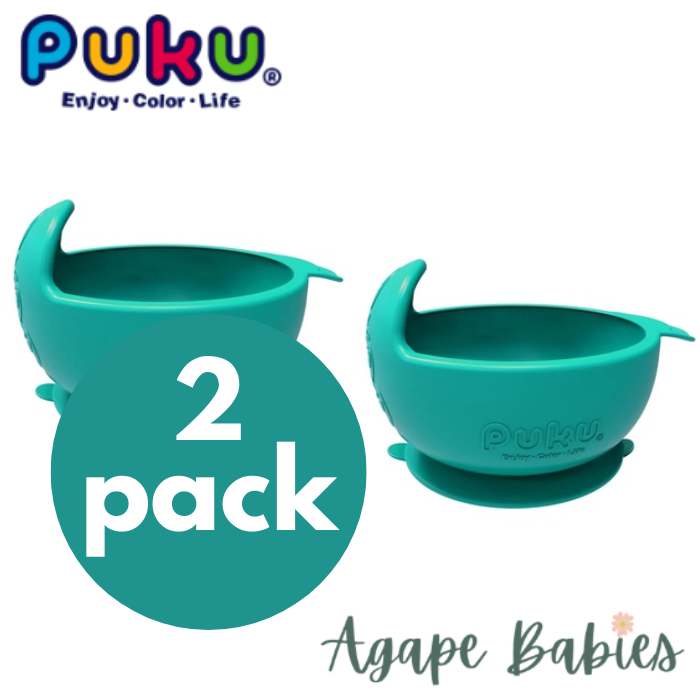 [2-Pack] Puku Silicone Suction Bowl - Green