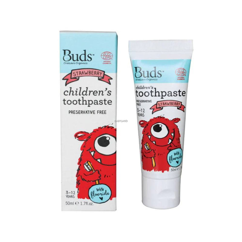 Buds Oral Care Organics Children's Toothpaste with Fluoride (3-12 years old) 50ml - Strawberry Exp: 04/26