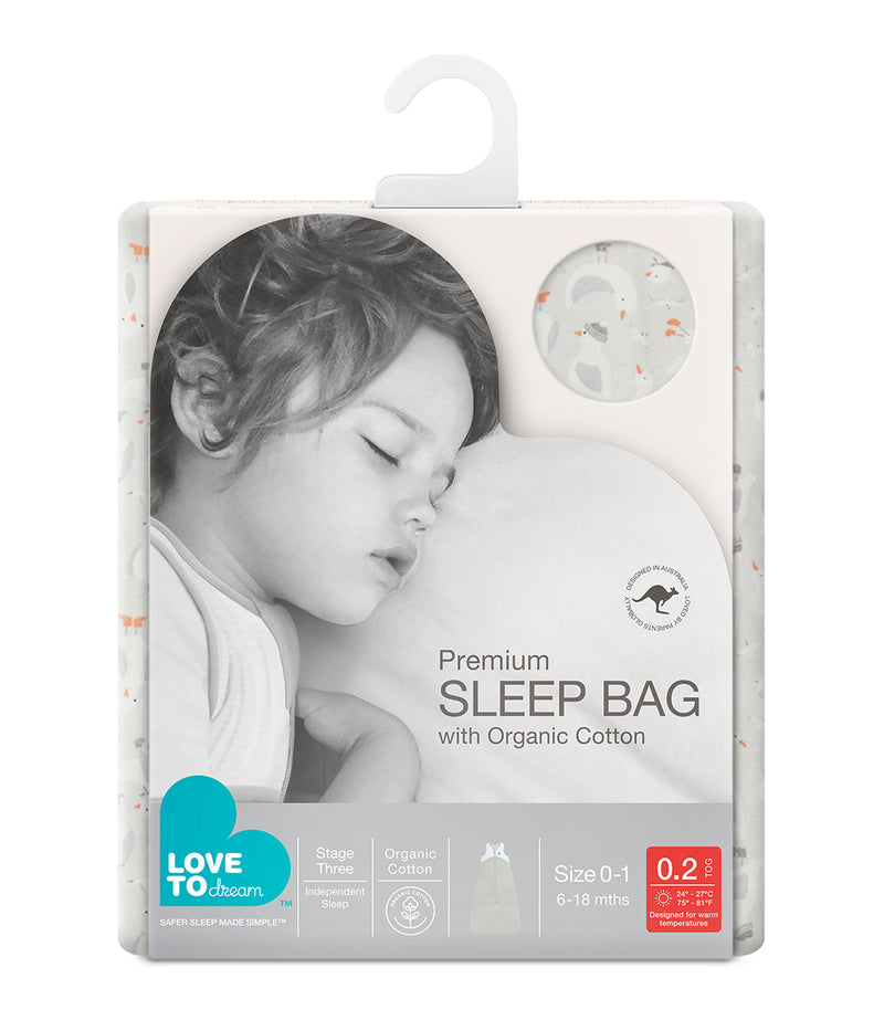 Love To Dream Sleep Bag Organic Light Grey Lite 0.2 Tog Sleeveless