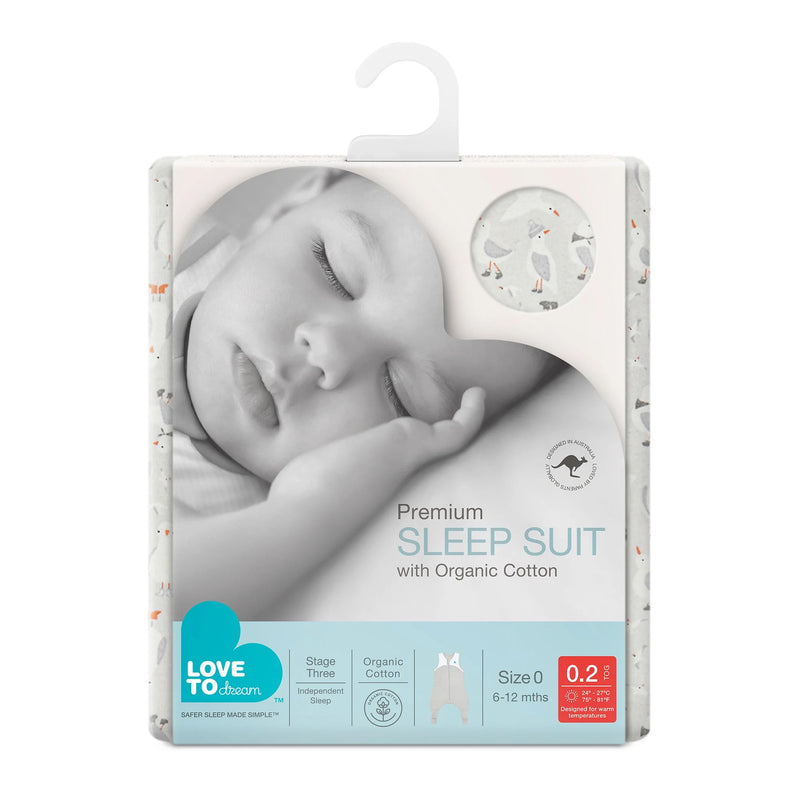 Love To Dream Sleep Suit Organic Lite 0.2 Tog- Grey Seagills