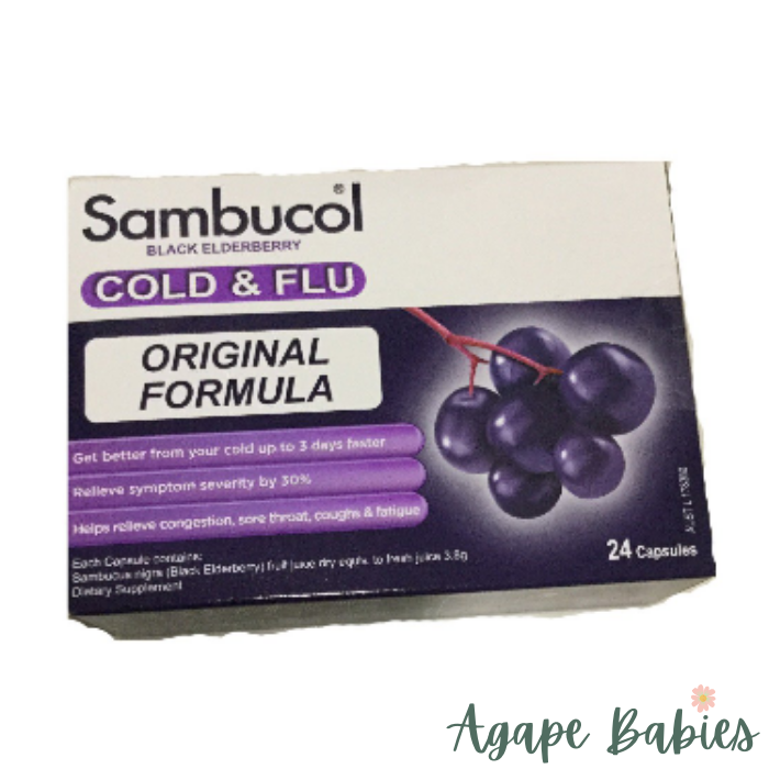 Sambucol Black Elderberry Cold & Flu (AUS version), 24 caps.- For Adults Exp: 03/26