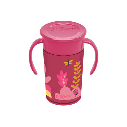 [ 2 Pack ] Dr Brown's 10oz/300Ml Cheers 360 Cup W/ Handles, 9M+ (Pink Ladybug)