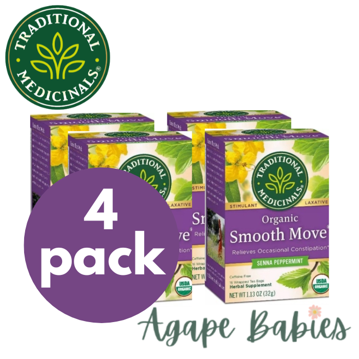 [Bundle Of 4] Traditional Medicinals Organic Smooth Move Peppermint Tea, 16 bags Exp: 06/25