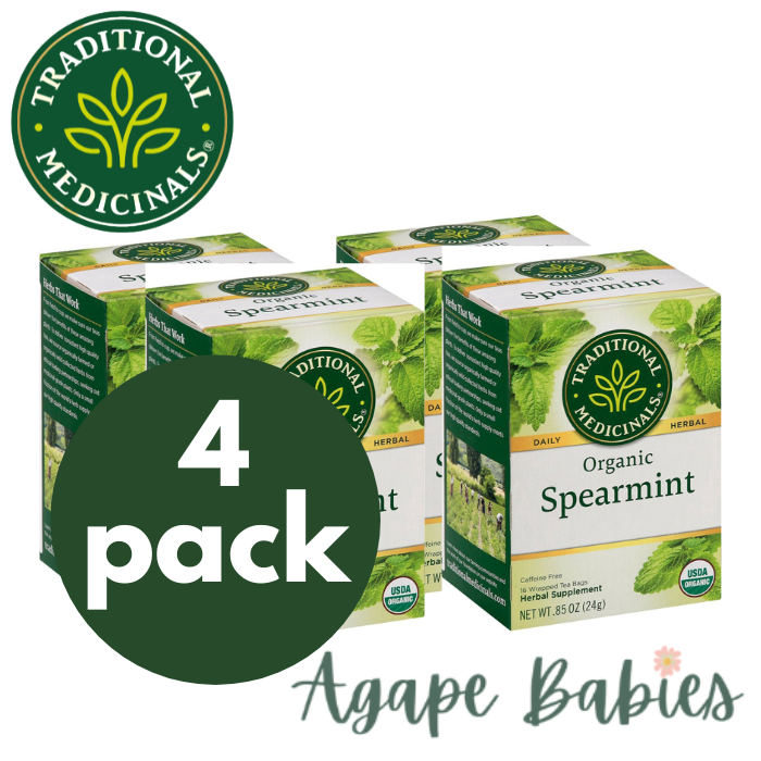 [Bundle Of 4] Traditional Medicinals Organic Spearmint Tea, 16 bags Exp: 08/26