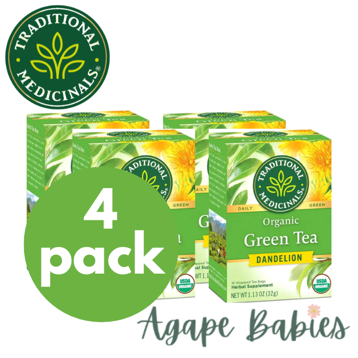 [Bundle Of 4] Traditional Medicinals Organic Green Tea & Dandelion, 16 bags Exp: 10/24