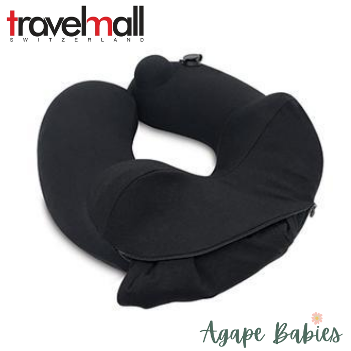 TravelMall 3D Inflatable Nursing Neck Pillow With Patented Pump And Hood (Black)