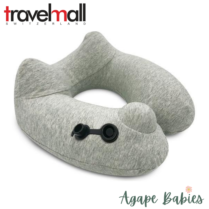 TravelMall 3D Inflatable Nursing Neck Pillow With Patented Pump And Hood (Light Grey)