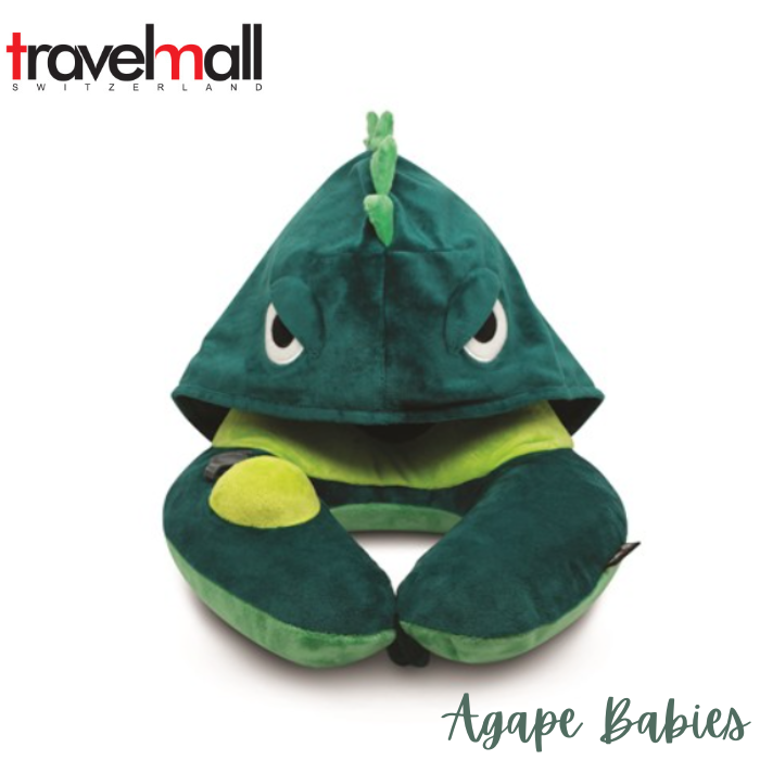 Travelmall 3D Inflatable Neck Pillow with Patented Pump and Hood - Dinosaur