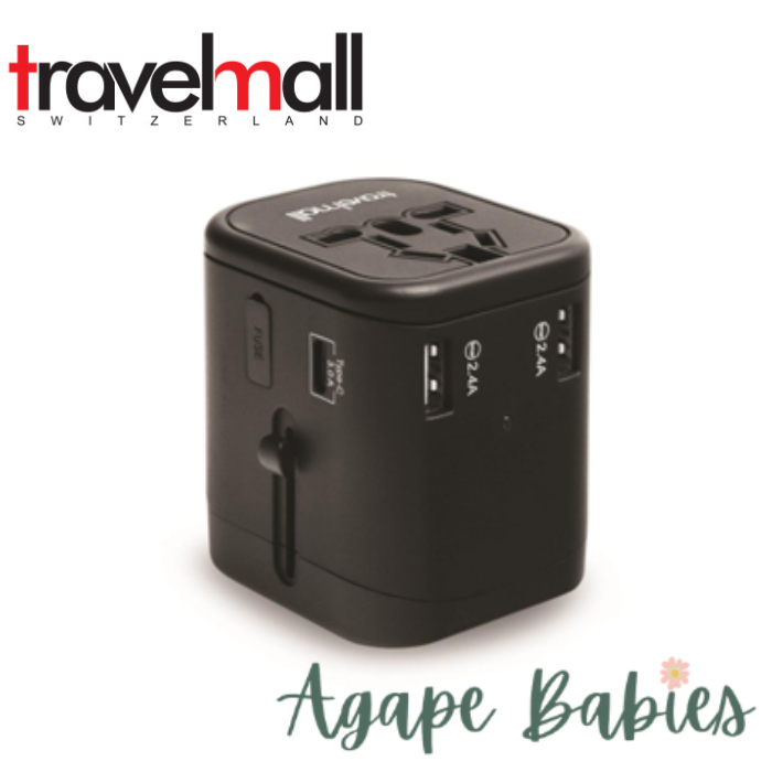 Travelmall 4 USB Travel Adaptor with 1 Type C + 3 USB-A and Luxury Storage pouch