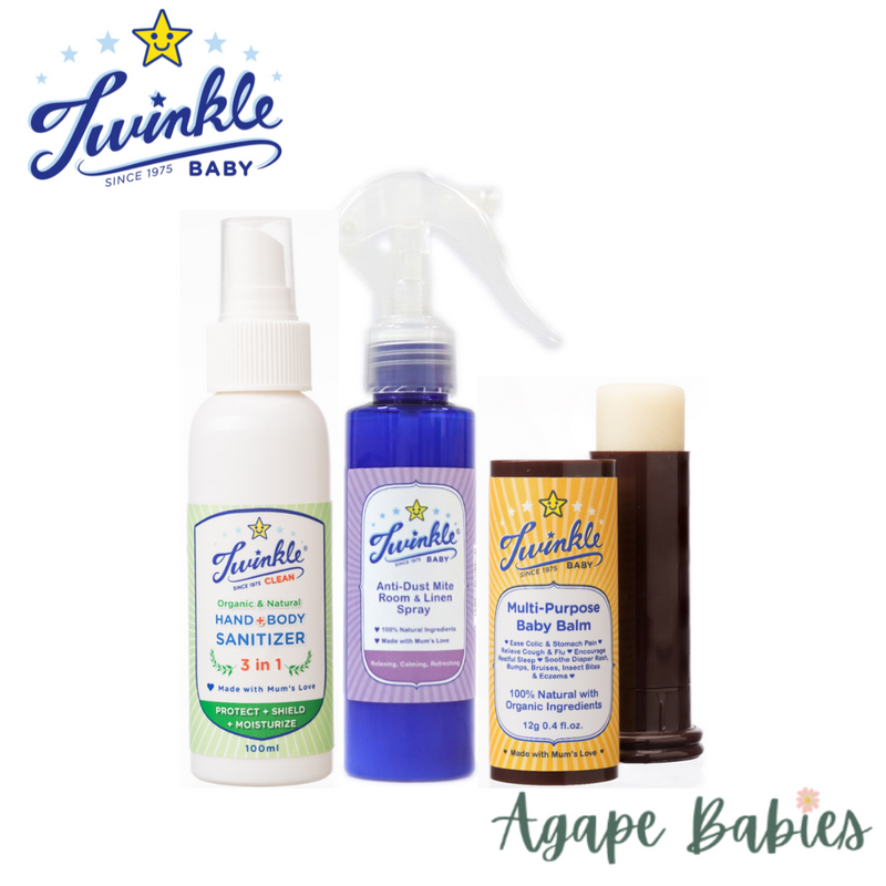 Twinkle Baby Travel Set Kit (Hand Sanitizer + Anti-Dust Mite Spray + Baby Balm) - Exp