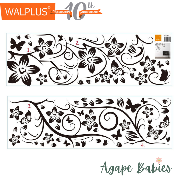 Walplus Butterflies Vine (Black) Wall Decals 30x90cm 2pcs