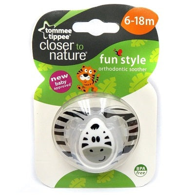 Tommee Tippee Closer to Nature Fun Soother 6-18m (1pk)-Zebra