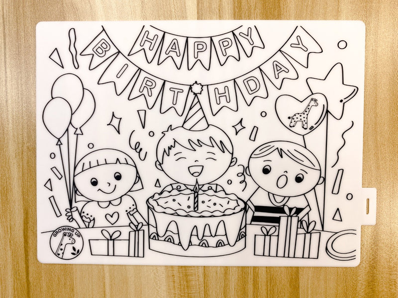 Growing Up Silicon Colouring Small Mat 20x15cm (with bag) - Happy Birthday (Boy)