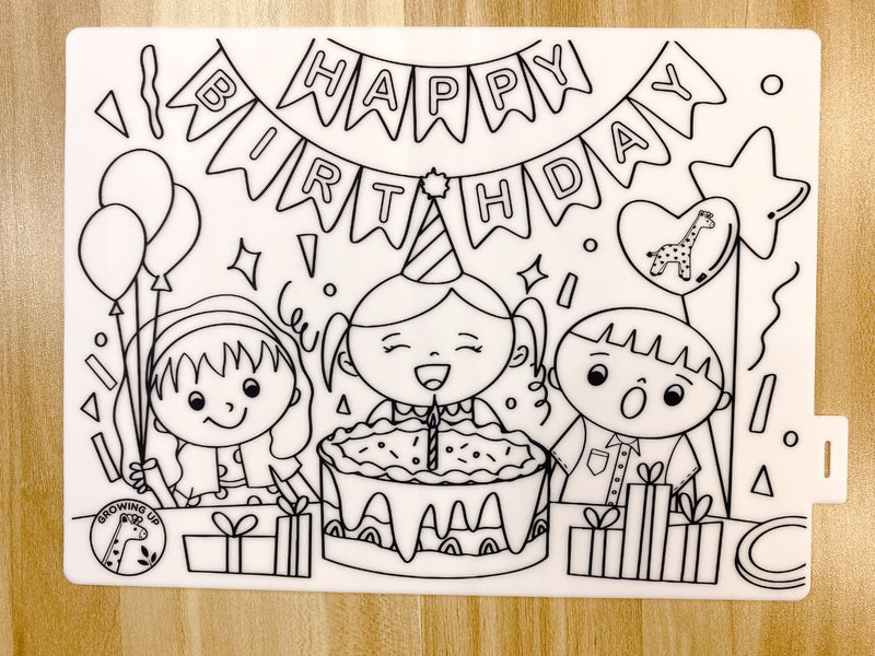 Growing Up Silicon Colouring Small Mat 20x15cm (with bag) - Happy Birthday (Girl)