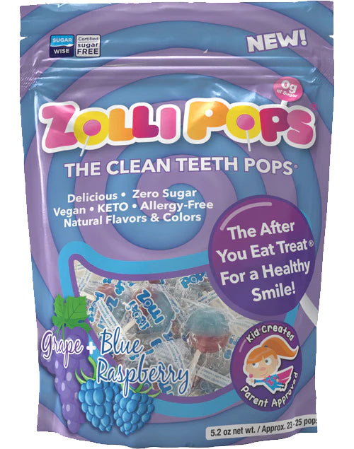 Zollipops The Clean Teeth Pops- Grape & Blue Raspberry Swirl, 147g