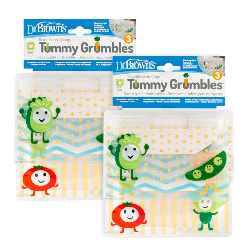 [2-Pack] Dr. Brown’s Tummy Grumbles Reusable Snack Bags, 3-Pack