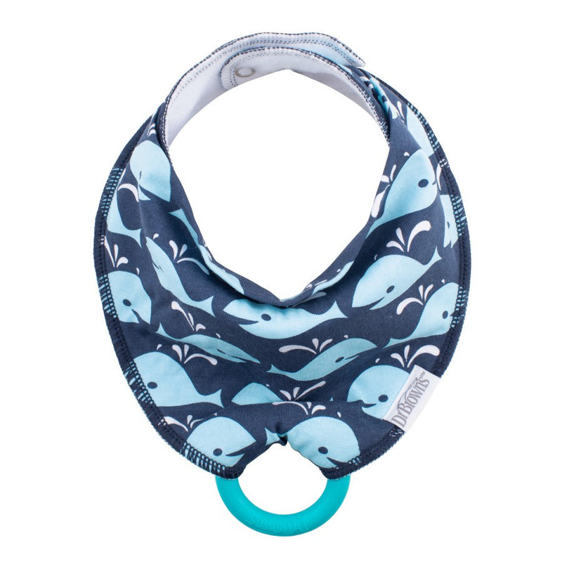 [2-Pack] Dr. Brown’s Bandana Bib w/ Teether - Whales - Blue With Tuquiose Teether