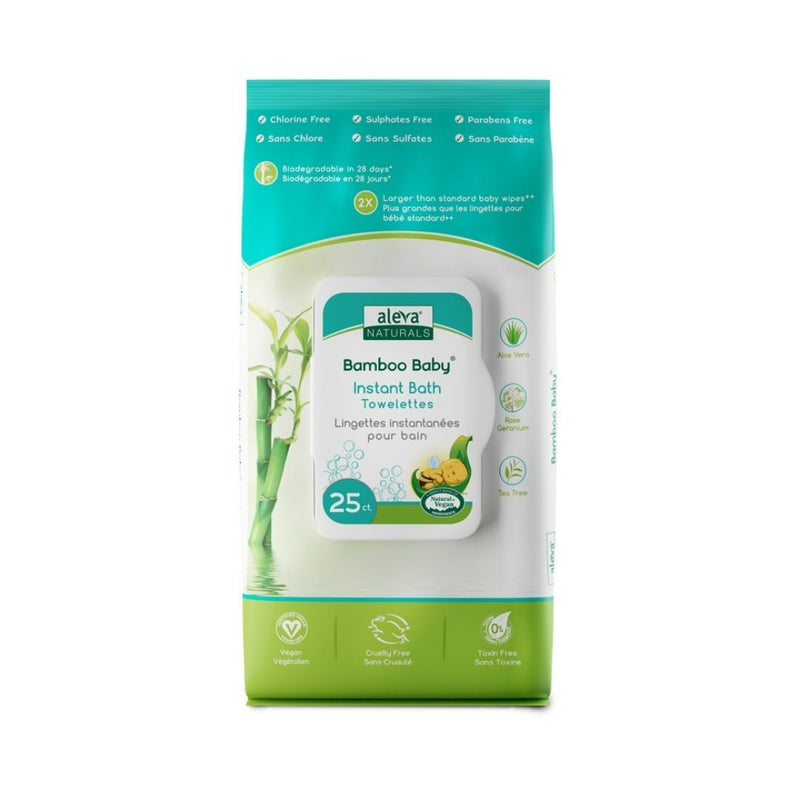[2-Pack] Aleva Naturals Bamboo Baby Instant Bath Towelettes (25ct)