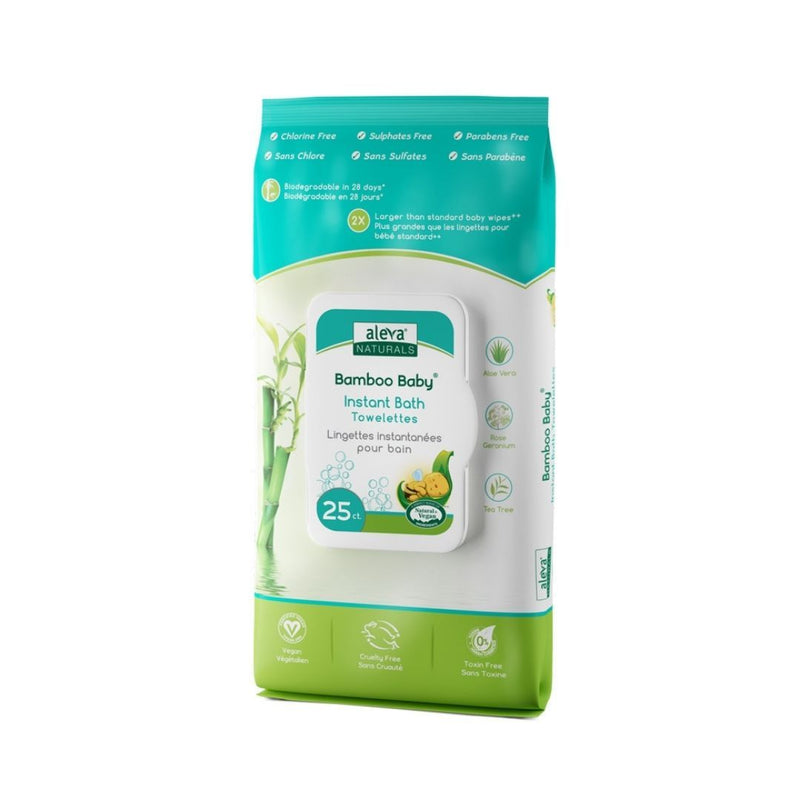 [2-Pack] Aleva Naturals Bamboo Baby Instant Bath Towelettes (25ct)