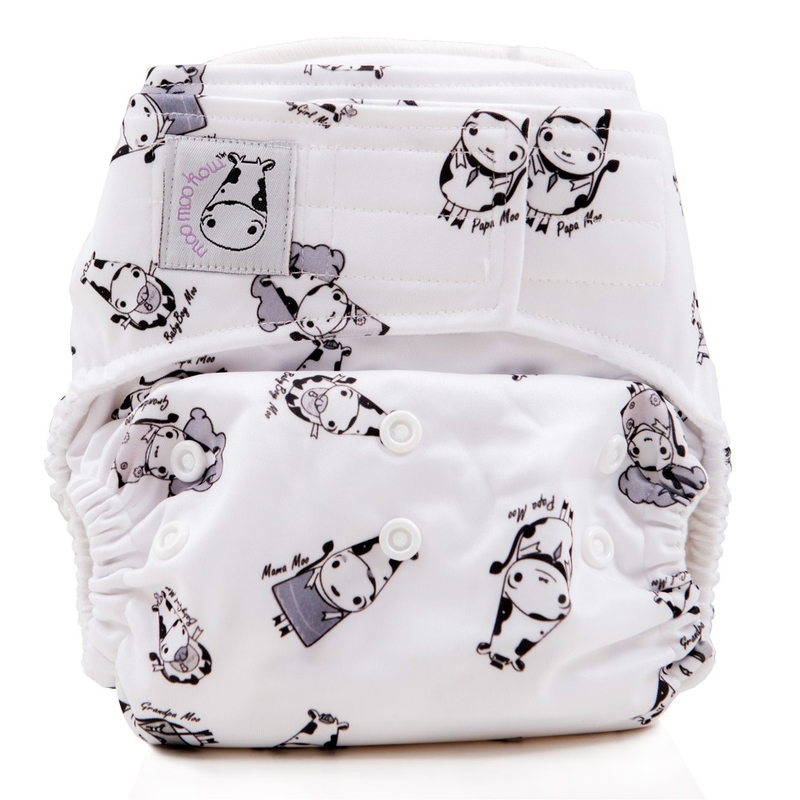 Moo Moo Kow Cloth Diaper One Size Aplix - Moo Family White Button