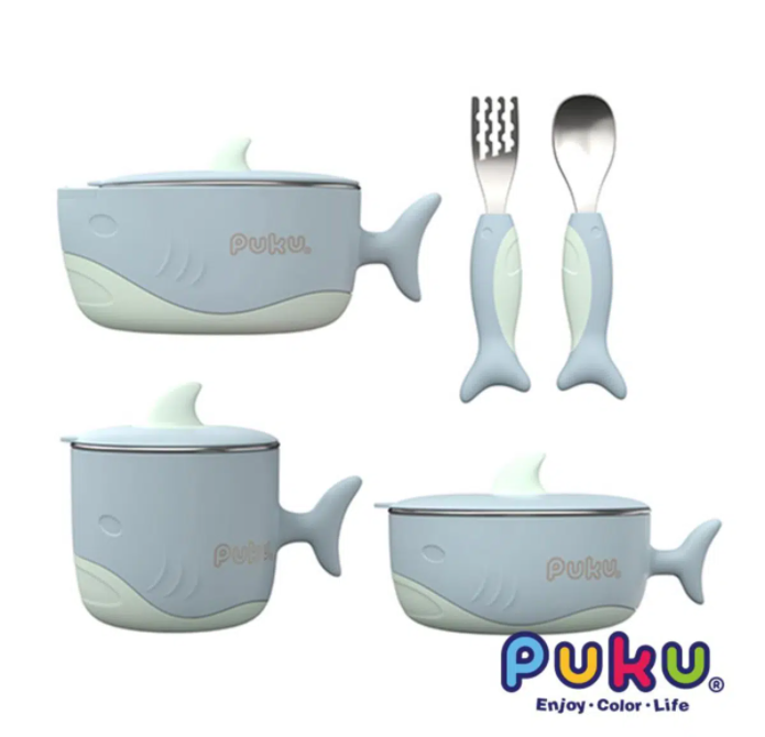 Puku Shark 5pcs Tableware Set - Blue