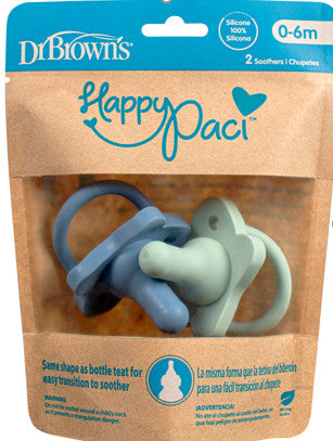 [Bundle Of 3] Dr Brown's Happypaci One-Piece Silicone Pacifier - 0M Blue (Twin-Pack)