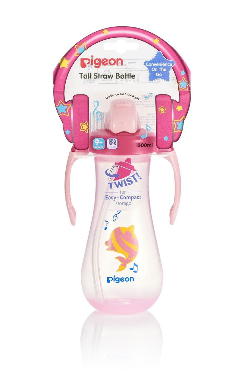 Pigeon Tall Straw Bottle Dolphin - Pink