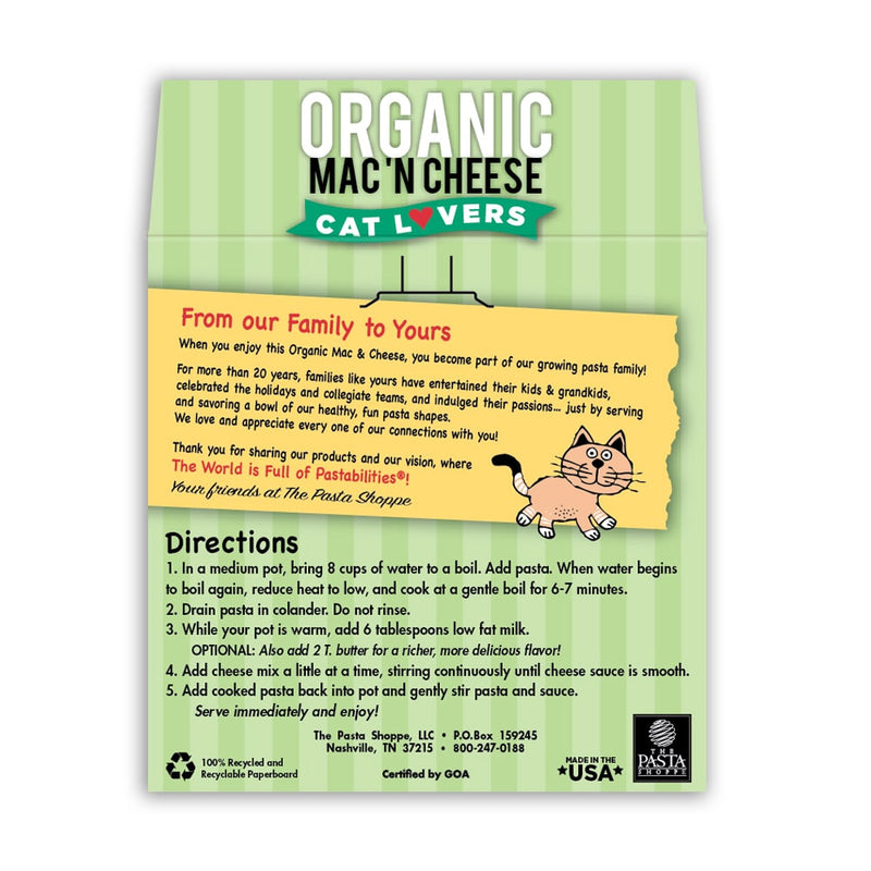 [2-Pack] Pastabilities Organic Shaped Pasta (Mac N Cheese) 284g - Cat Lovers